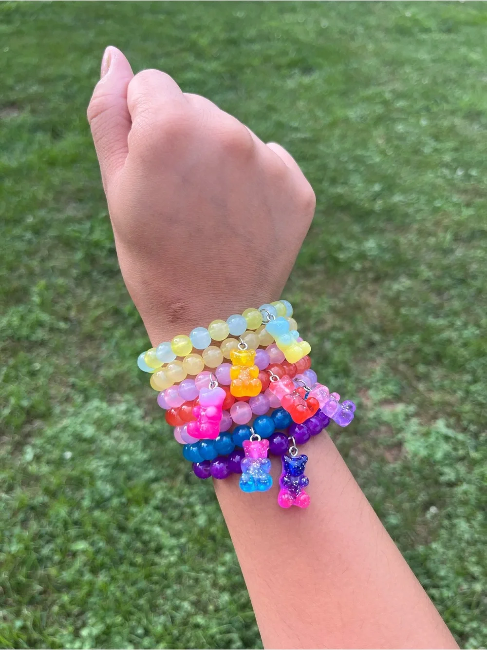 Kids Yellow Beaded Bracelet with Yellow Gummy Bear Charm